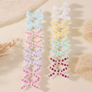 Handmade Ribbon Bow Hair Clips For Girls With Lace Edges Fabric Duckbill Clips Assorted Colors Sweet Hair Accessories