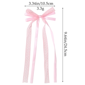 Barrette à nœud papillon en mousseline rose avec rubans en dentelle pour filles
