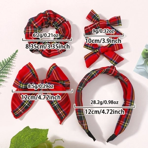Set d'accessoires cheveux à carreaux rouges avec barrettes nœuds et un serre-tête
