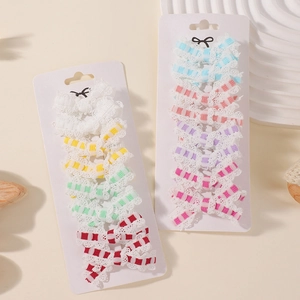 Handmade 20pcs set of floral lace and plaid bow hair clips for girls in vibrant colors