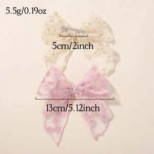Barrettes à nœuds en dentelle brodée de marguerites, crème et rose, largeur 13 cm
