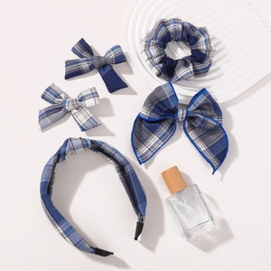 Ensemble d'accessoires cheveux à carreaux bleus et blancs avec bandeaux et barrettes