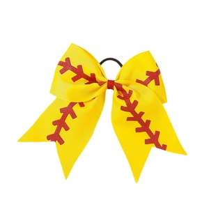 Gelbe Baseball Softball Haarschleife mit roten Nähten und schwarzem elastischem Band
