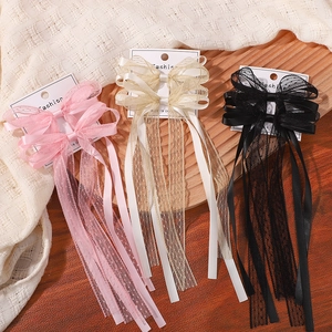 Barrettes à Cheveux Nœud en Mousseline pour Enfants avec Longs Rubans de Satin et Dentelle à Pois Accessoires Cheveux Mariage Fête