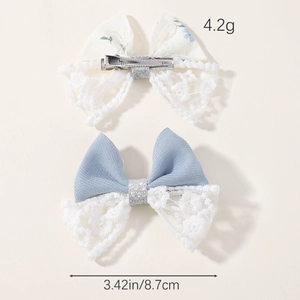 Lot de deux barrettes à cheveux en dentelle pour filles en tissu bleu macaron et blanc