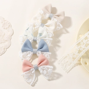 Barrettes à Cheveux Nœud en Dentelle pour Enfants Filles Tissu Floral Ruban Pince Bec de Canard Douce Lolita Accessoires Cheveux