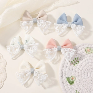 Lot de 5 barrettes à cheveux pour filles en tissu et dentelle aux couleurs de macaron