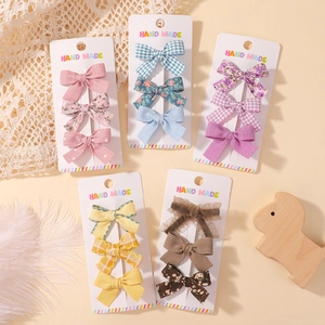 Lot de 3 barrettes à nœuds faits main avec motifs floraux et dentelle pour enfants