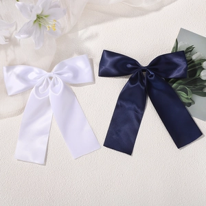 Girls Cute Satin Bow Hair Clip With Long Streamer Princess Polyester Hair Accessory For Daily School Party Hair Barrette