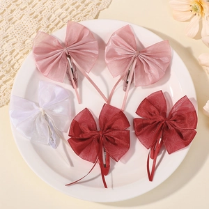 Lot de 5 barrettes à nœuds en tulle avec rubans longs pour filles en couleurs douces