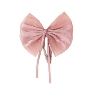 Barrette à cheveux avec grand nœud en tulle rose pour filles au fini perlé élégant