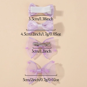 Cute purple lace and tulle polka dot hair clips set for girls and toddlers