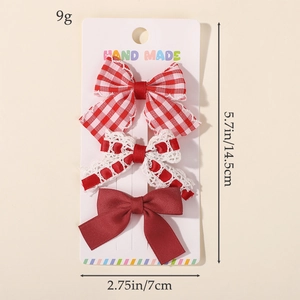 Lot de 3 barrettes à cheveux faites main pour enfants avec dentelle et carreaux