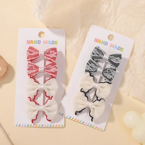 Lace bow hair clip set with plaid and polka dots for girls, cute handmade hair accessories
