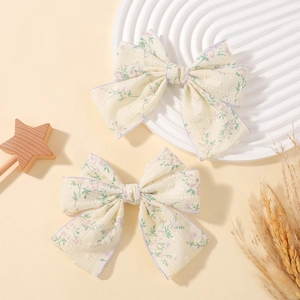 Fermagli Per Capelli a Fiocco Floreale in Stile Pastorale In Tessuto Overlock Con Fermagli a Becco d'Anatra Per Bambini Donna Accessori Quotidiani