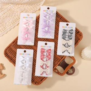 Handmade Lace Bow Hair Clips Set For Girls Sweet Mesh Ribbon Hairpins Duckbill Clips Children Princess Hair Accessories