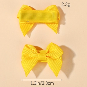 Two-piece set of 1.3 inch yellow grosgrain ribbon bow hair clips for baby girls