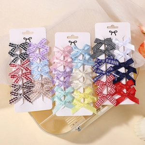 Kinder Mädchen Schleife Haarklammer Set Niedlich Kariert Gingham Punktmuster Spitze Stoff Haarnadeln Prinzessin Haarschmuck