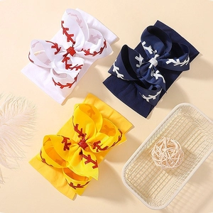 Bandeaux Bébé avec Nœud Imprimé Couture de Baseball Multicolore Gros-Grain Élastique pour Nourrissons Filles Accessoires de Cheveux