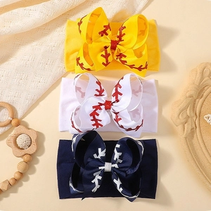 Lot de 3 bandeaux élastiques pour bébé avec nœuds en ruban sur le thème du baseball