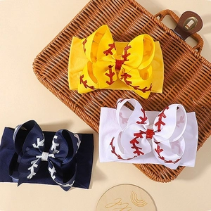 Lot de trois bandeaux pour bébé avec nœuds style baseball et maille côtelée souple