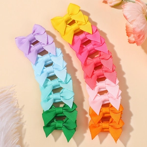 Rainbow grosgrain ribbon bow hair clips set for kids in various vibrant colors