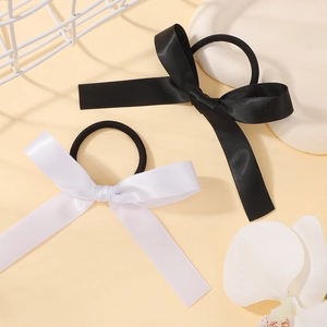 Elegant satin bow hair scrunchies set in black and white colors for girls and women