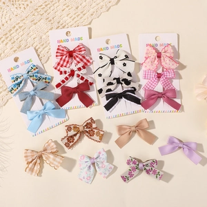 Barrettes à Cheveux Nœud Papillon Fait Main Tissu Floral Plaid Pois Dentelle Pinces Croco Accessoires de Coiffure en Satin Filles