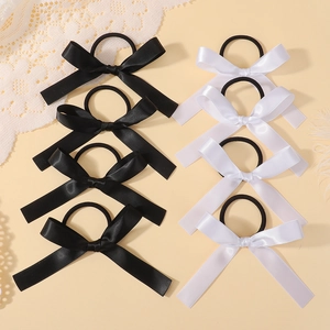 Elegant satin bow hair scrunchies set in black and white colors for girls and women