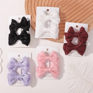 Lot de barrettes à nœuds en satin brillant de cinq couleurs pour filles sur cartes