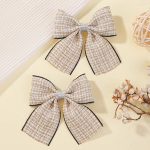 2 Pièces Barrettes à Cheveux Nœud Doux pour Filles en Tissu Tweed avec Künstliche Perles de Culture et Strass Style Lolita Accessoires