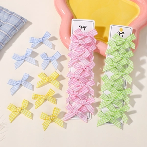 Handmade Gingham Bow Hair Clips For Girls Kids Sweet Plaid BB Clips Fabric Hairpins Princess Daily Hair Accessories