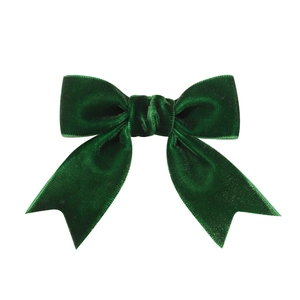 Classic dark green velvet bow hair clip for girls with a swallowtail ribbon design