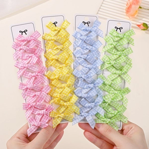 Set of 40 checkered bow hair clips for girls in pastel pink yellow blue and green colors