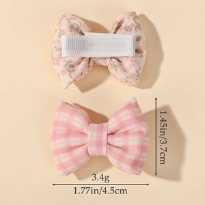 Lot de barrettes à cheveux à motifs floraux et carreaux roses avec clips ruban de 4,5 cm