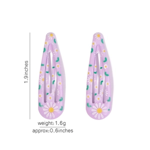 Set of two purple floral snap hair clips for girls with small daisy patterns
