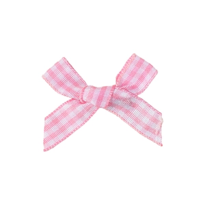 Handmade pink and white plaid fabric bow hair clip accessory for girls and toddlers