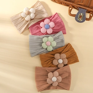 Weiches Nylon Baby Stirnband Elastisches Strickgewebe Haarband Mit Stereo Blume Süße Säugling Haarschmuck Für Kleinkind Mädchen