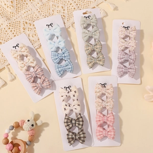 Lot de 24 barrettes à nœuds faits main avec motifs floraux et vichy pour filles