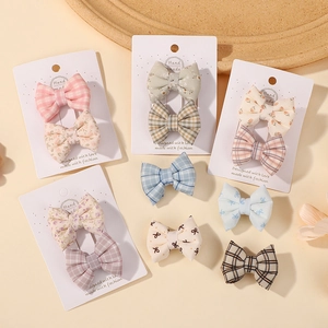 Pinces à Cheveux Nœud Papillon en Tissu Fait Main Motif Floral à Carreaux Pinces à Bec de Canard pour Enfants Filles