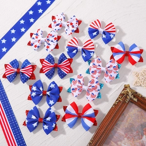 Kids Patriotic Bow Hair Clips Set Red White Blue US Independence Day Star Stripes Glitter Ribbon Hairpins Hair Accessories
