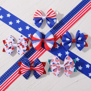 6pcs Independence Day hair bow clips set with American flag stars and stripes patterns