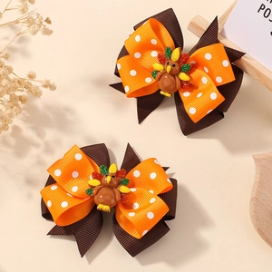Barrettes à Cheveux Nœud Dinde de l'Action de Grâces pour Enfants Ruban Gros-Grain à Pois Accessoires de Cheveux Filles