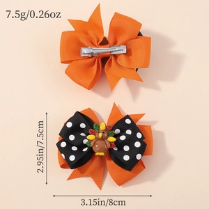 Lot de 2 nœuds papillon de Thanksgiving avec dinde et ruban gros-grain orange pour filles