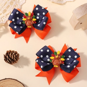 Nœuds à cheveux dinde de Thanksgiving en ruban orange et bleu pour accessoires de fête