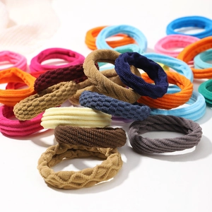 Colorful high elasticity nylon hair ties set with various woven textures in multiple shades