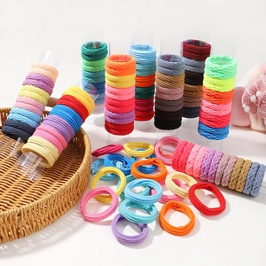 Detailed set of colorful high-elastic nylon hair bands with ribbed and smooth textures