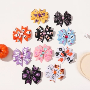 Detailed set of 10 Halloween hair clips with festive pumpkin and ghost prints