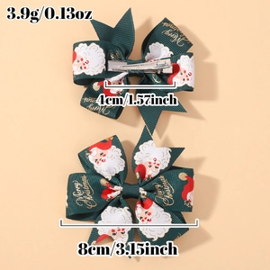 Ensemble de nœuds pour cheveux de Noël avec ruban vert et imprimé Père Noël
