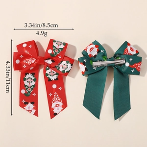 Christmas ribbon gnome bow hair clips for girls featuring festive snowflake patterns